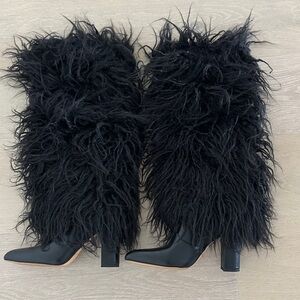 Black Fur-Trimmed Women's Boots